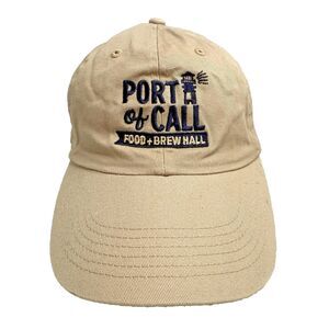 Port of Call Food & Brew Hall Dad Hat Tan Adjustable Strap Back Unstructured